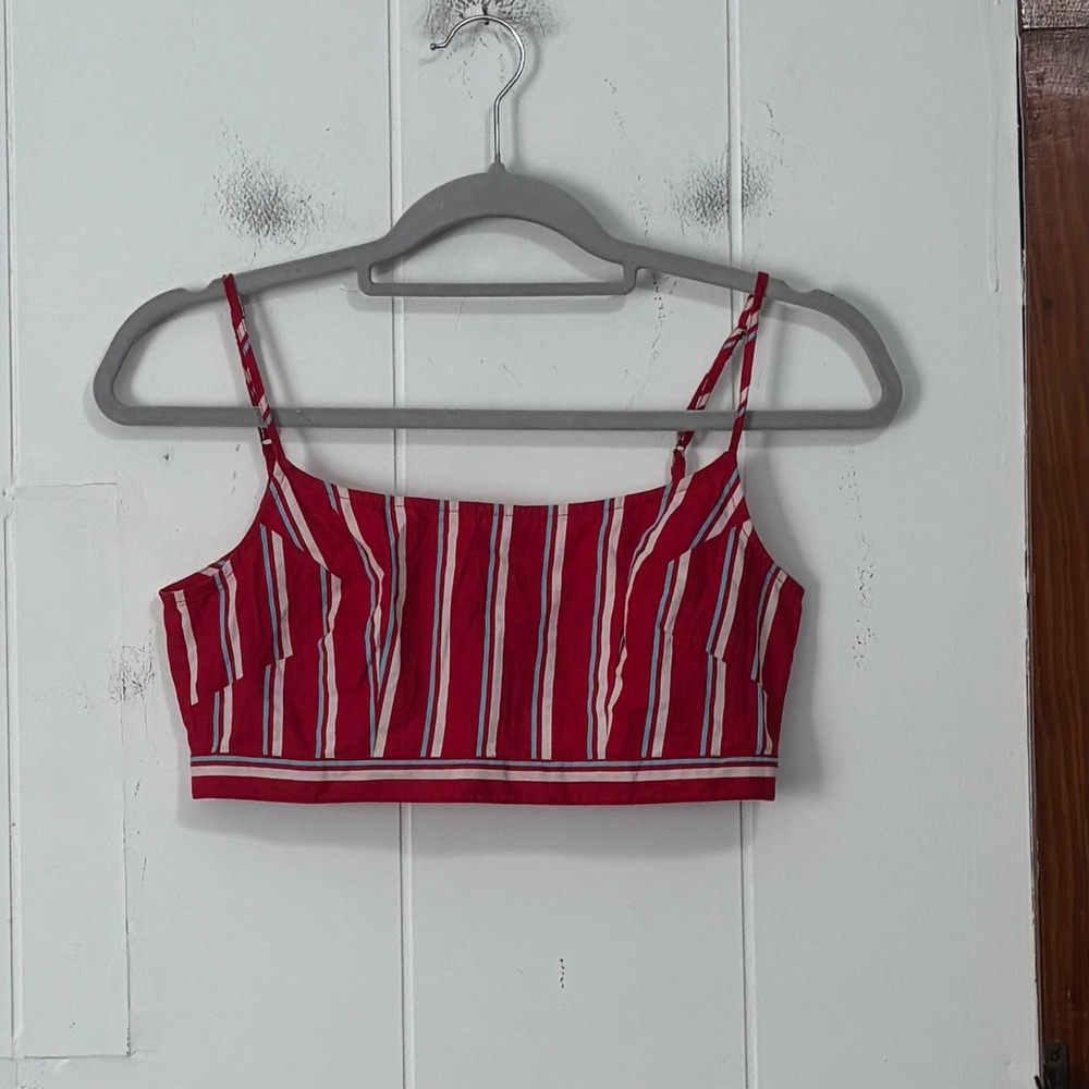 Nicobar Red White Striped Cotton Crop Top XS Adjustable Straps V-Back Camisole